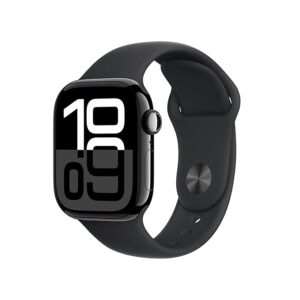 Apple Watch Series 10 [GPS 42 mm] Smartwatch with Jet Black Aluminium Case with Black Sport Band - M/L. Fitness Tracker, ECG App, Always-On Retina Display, Water Resistant